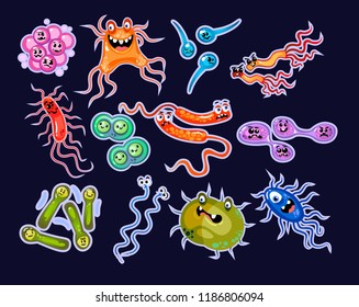 
Cartoon bacteria set isolated on blue background. Vector illustration