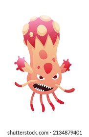 Cartoon bacteria virus. Germ or microbe funny character. Cute kid toy monster icon. Colored stylized drawing in vector. Pathogen microorganism