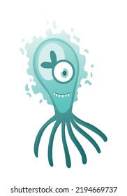 Cartoon bacteria virus. Germ or microbe funny character. Cute kid toy monster icon. Colored stylized drawing in vector. Pathogen microorganism