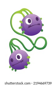 Cartoon Bacteria Virus. Germ Or Microbe Funny Character. Cute Kid Toy Monster Icon. Colored Stylized Drawing In Vector. Pathogen Microorganism