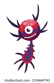 Cartoon Bacteria Virus. Germ Or Microbe Funny Character. Cute Kid Toy Monster Icon. Colored Stylized Drawing In Vector. Pathogen Microorganism