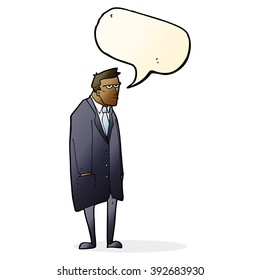 desenho animado mal-humorado homem com bolha de fala