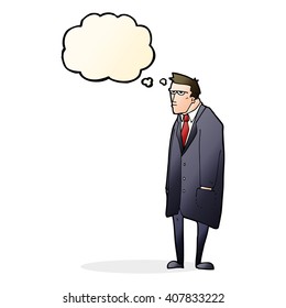 cartoon bad tempered man with thought bubble