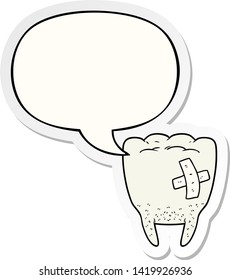 cartoon bad tooth with speech bubble sticker
