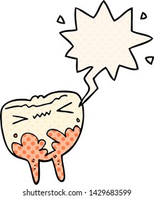 cartoon bad tooth with speech bubble in comic book style