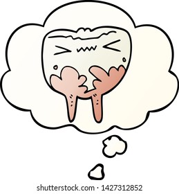 cartoon bad tooth with thought bubble in smooth gradient style