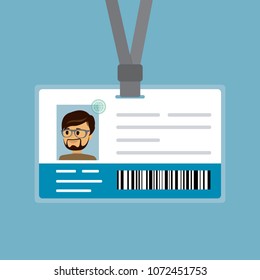 Cartoon badge of the caucasian male,identification card for businessman,flat vector illustration