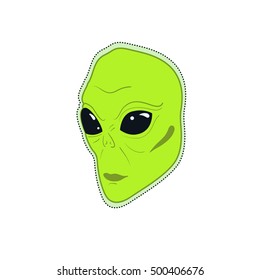 Cartoon badge, sticker with UFO,alien. Patch or fashion pin badges. 