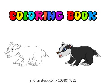 Cartoon badger coloring book isolated on white background
