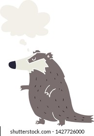 cartoon badger with thought bubble in retro style