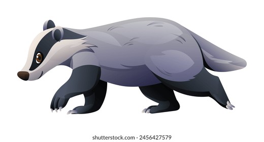 Cartoon badger walking. Vector illustration isolated on white background