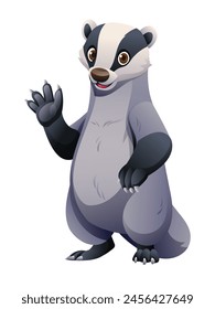 Cartoon badger waving hand. Vector illustration isolated on white background