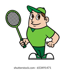 Cartoon Badminton Player or Coach Vector Illustration