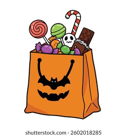 A Cartoon Bag With Candy, Candy, and Candy Canes in It.