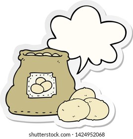 cartoon bag of potatoes with speech bubble sticker