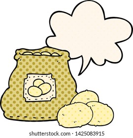 Kartoonsack mit Kartoffeln mit Sprachblase im Comicbuch-Stil