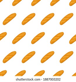 Cartoon baguette seamless pattern for paper design. Isolated vector illustration. Textile ornament. Organic meal.