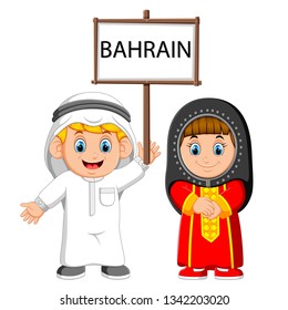 Cartoon bahrain couple wearing traditional costumes