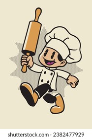 Cartoon Baker Mascot Character Vintage Retro