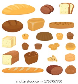 Cartoon bakery products. Various breads or bakery product. Vector illustration