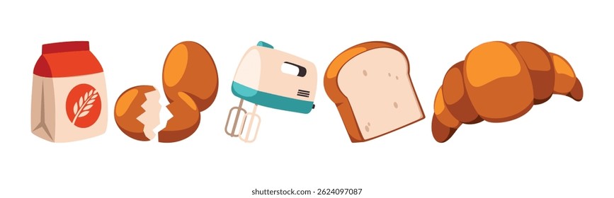 Cartoon Baking Ingredients and Tools Illustration for Culinary Themes