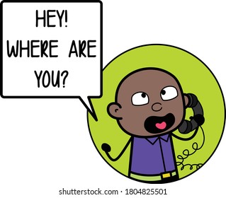 Cartoon Cartoon Bald Black Calling on Cell Phone 