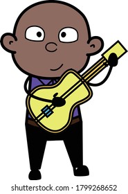 Cartoon Bald Black Man Playing Guitar Character Design Illustration