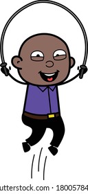 Cartoon Bald Black Man Skipping Rope Character Design Illustration