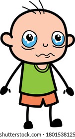 Caricatura Bald Boy Crying Character Design Ilustración