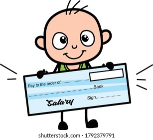Cartoon Bald Boy holding paycheck