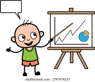 Cartoon Bald Boy with Presentation Baord Character Design Illustration