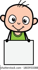 Cartoon Bald Boy Showing Blank Board