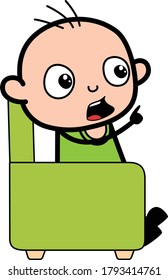 Cartoon Bald Boy sitting on sofa Character Design Illustration