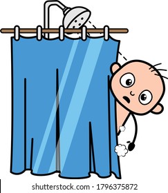 Cartoon Bald Boy taking shower Character Design Illustration