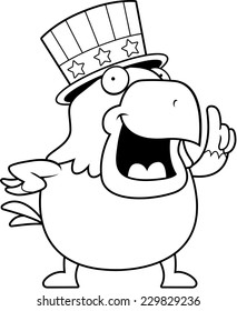 A cartoon bald eagle with a patriotic American hat on.