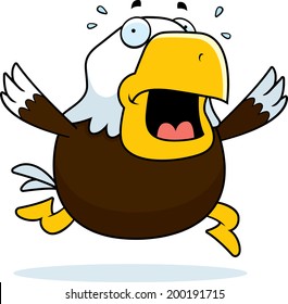 A cartoon bald eagle running in a panic.