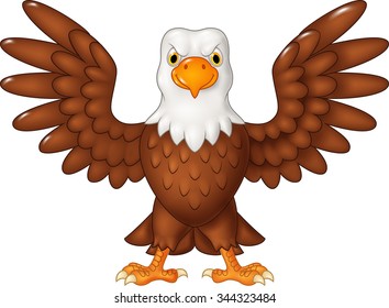 Cartoon bald eagle standing with wings extended