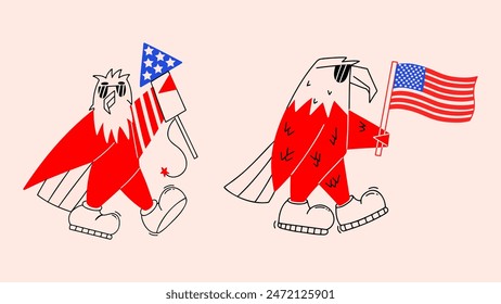 Cartoon Bald Eagle, symbol 4th of July USA independence day celebration