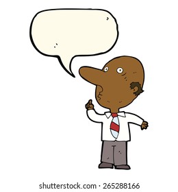 cartoon bald man asking question with speech bubble