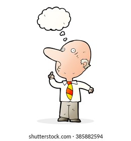 cartoon bald man asking question with thought bubble