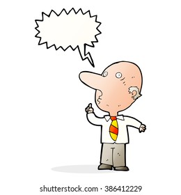 cartoon bald man asking question with speech bubble