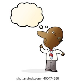 cartoon bald man asking question with thought bubble