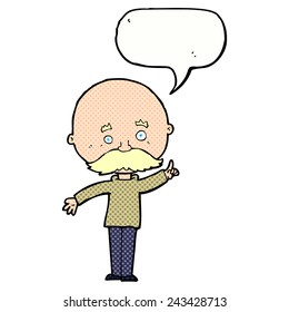 cartoon bald man with idea with speech bubble