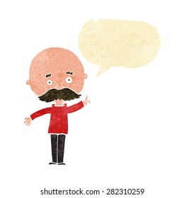cartoon bald man with idea with speech bubble