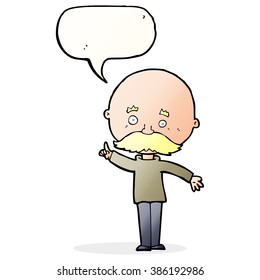 cartoon bald man with idea with speech bubble