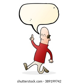 cartoon bald man with idea with speech bubble