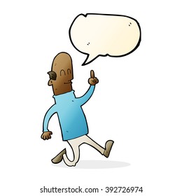 cartoon bald man with idea with speech bubble