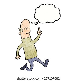 cartoon bald man with idea with thought bubble