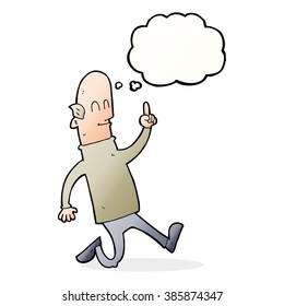 Cartoon Glatze Mann mit Idee mit Gedankenblase