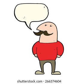 cartoon bald man with mustache with speech bubble